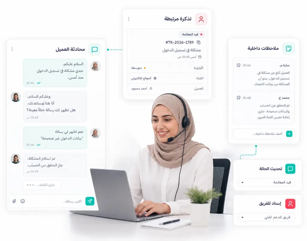 Conversation ticket details and internal notes inside Taloo: Internal notes